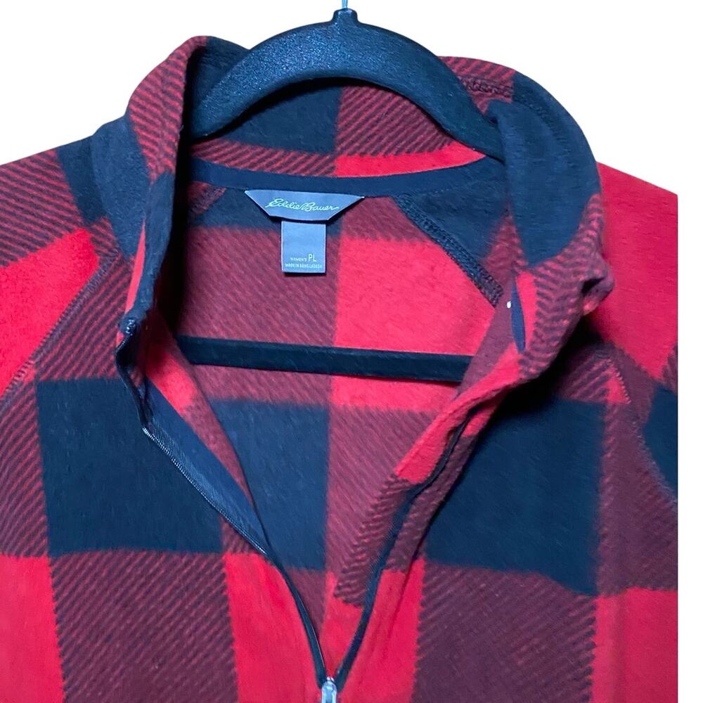 NWT - Eddie Bauer - Red Plaid Fleece Quarter Zip - Large P - Picture 5 of 5